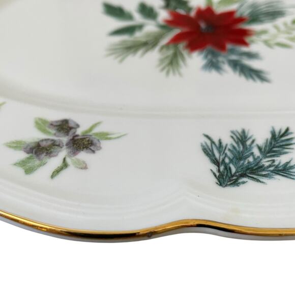 Grace Teaware Poinsettia & Holly Porcelain Oval Serving Tray Christmas New - Picture 9 of 14